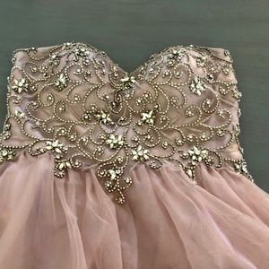 Blush pink strapless dress. Sequin bodice with tulle bottom